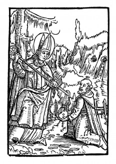 Источник Святого Вольфганга. Из "Жития Святого Вольфганга" (Das Leben S. Wolfgangs) неизвестного немецкого мастера. Издал Johann Weyssenburger, Ландсхут, 1515