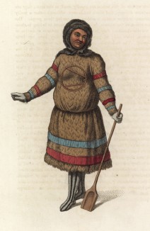 Женщина из племени самоедов (лист 44 иллюстраций к известной работе Эдварда Хардинга "Костюм Российской империи", изданной в Лондоне в 1803 году)