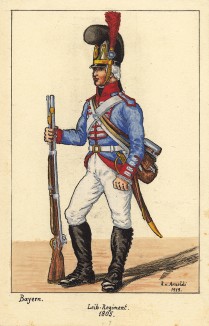 1805 г. Пехотинец гвардейского полка армии королевства Бавария. Коллекция Роберта фон Арнольди. Германия, 1911-29