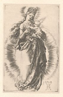 Мадонна в звёздной короне. Гравюра Альбрехта Дюрера, выполненная в 1508 году (Репринт 1928 года. Лейпциг)
