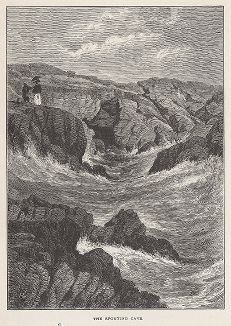 Струящиеся пещеры - утёсы на побережье вблизи Ньюпорта, штат Род-Айленд. Лист из издания "Picturesque America", т.I, Нью-Йорк, 1872.