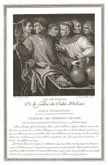 Шесть поэтов, включая Данте и Петрарку, работы Джорджо Вазари. Лист из знаменитого издания Galérie du Palais Royal..., Париж, 1786