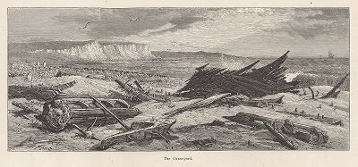 Кладбище кораблей на побережье Лонг-Айленда, штат Нью-Йорк. Лист из издания "Picturesque America", т.I, Нью-Йорк, 1872.
