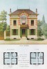 Летний дом современной архитектуры с деревянным балкончиком и садом (из популярного у парижских архитекторов 1880-х Nouvelles maisons de campagne...)