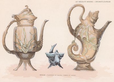 Буле. Кофейники и солонка из позолоченного серебра. Art Decoratif - documents d'atelier. Париж, 1900-е годы