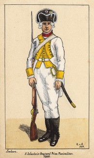 1800 г. Солдат пехотного полка принца Максимилиана королевства Саксония. Коллекция Роберта фон Арнольди. Германия, 1911-29