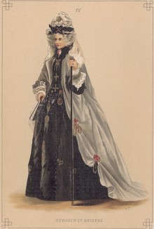 Маскарадный костюм "Вдова из Бриона". Лист из издания "Fancy Dresses Described; Or, What to Wear at Fancy Balls", Лондон, 1887 год