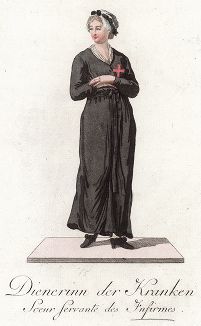 Монахиня из конгрегации служительниц больных святого Камилла, основанного в 1841 году. Abbildungen derjenigen Ritter-Orden welche eine eigene Ordenskleidung haben. Мангейм, 1791