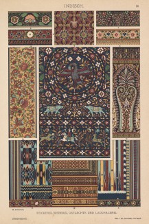 Индийские орнаменты на тканях, эмалях и коврах (лист 16 альбома "Сокровищница орнаментов...", изданного в Штутгарте в 1889 году)