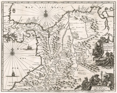 Карта Центральной Америки. Terra Firma et Novum Regnum Granatense et Popayan (лат.). Составил Джон Огилби. Лондон, 1671