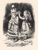 "Немудрено, -- сказала Алиса, осторожно поправив шаль. -- Ведь вы её прикололи всю на один бок!" (иллюстрация Джона Тенниела к книге Льюиса Кэрролла «Алиса в Зазеркалье», выпущенной в Лондоне в 1870 году)