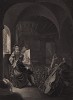 Франс ван Мирис Старший в мастерской. Гравюра с картины Франса ван Мириса Младшего. Картинные галереи Европы, т.3. Санкт-Петербург, 1864