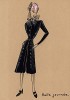 Маленькое чёрное пальто Belle journée из коллекции осень-зима 1942-43 года парижского дизайнера Мари-Луиз Брюйер (собственноручная гуашь автора). Уникальный документ истории моды времен Второй мировой войны