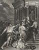 Договор в Анжу. В 1621 г. произошло второе примирение Марии Медичи и короля Людовика XIII. На гравюре изображены Гермес, ведущий королеву-мать к храму согласия, рядом - невинность, слева - ярость, мошенничество и зависть.