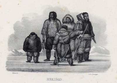 Группа эскимосов (лист 15 второго тома работы профессора Шинца Naturgeschichte und Abbildungen der Menschen und Säugethiere..., вышедшей в Цюрихе в 1840 году)