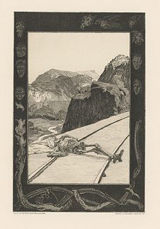 На рельсах. Лист 8 сюиты Макса Клингера "О Смерти, часть первая, Опус IX", Берлин, 1897 год. 
