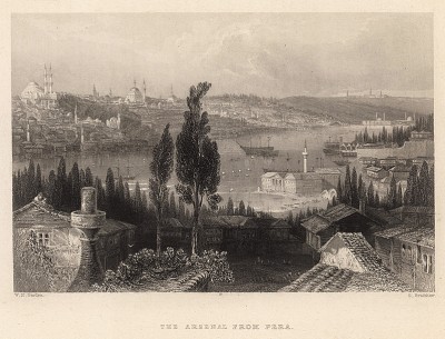 Константинополь (Стамбул). Вид на арсенал Перы. The Beauties of the Bosphorus, by miss Pardoe. Лондон, 1839