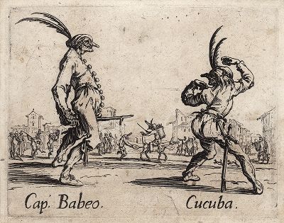 Капитан Бабео и Кукуба. Офорт Жака Калло из серии Balli di Sfessania, 1621-22 гг. 