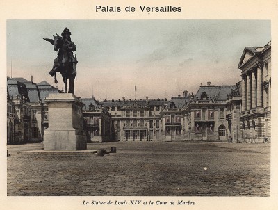 Версаль. Статуя Людовика XIV и мраморный двор. Из альбома фотогравюр Versailles et Trianons. Париж, 1910-е гг.