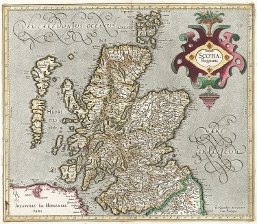 Карта королевства Шотландия. Scotia Regnum. Составил Герхард Меркатор. Амстердам, 1630