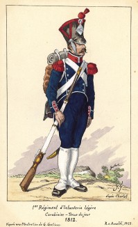 1812 г. Карабинер 1-го полка французской легкой пехоты в повседневной форме одежды. Коллекция Роберта фон Арнольди. Германия, 1911-28