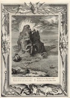 Энцелад у горы Этна (лист известной работы "Храм муз", изданной в Амстердаме в 1733 году)