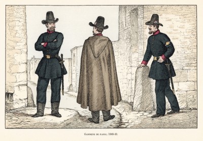 Парижские стражи порядка в униформе образца 1848-1849 годов. Ville de Paris. Histoire des gardiens de la paix. Париж, 1896