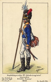 1803 г. Капрал 12-го пехотного полка армии королевства Бавария с протазаном. Коллекция Роберта фон Арнольди. Германия, 1911-29