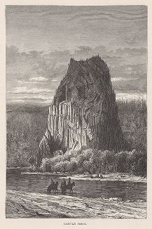 Скала Кастл-рок на реке Коламбиа-ривер. Лист из издания "Picturesque America", т.I, Нью-Йорк, 1872.