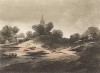 Пейзаж с пасущимися овечками и сельскими домами. Гравюра с рисунка знаменитого английского пейзажиста Томаса Гейнсборо из коллекции Дж. Хибберта. A Collection of Prints ...of Tho. Gainsborough, Лондон, 1819. 