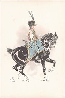Копия «Офицер 5-го гусарского полка императорской гвардии в 1806 году (из "Иллюстрированной истории верховой езды", изданной в Париже в 1891 году)»