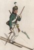Норвежский лыжник-солдат. Norske Folkedrakter, л.6. Стокгольм, 1812