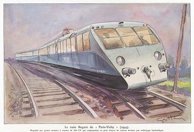 Поезд Bugatti, курсировавший по маршруту Париж - Виши в 1934 году. Les chemins de fer, Париж, 1935