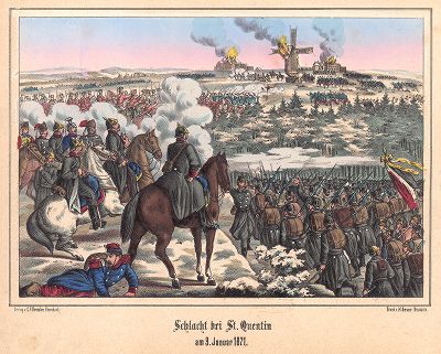 Франко-прусская война 1870-71 гг. Сражение при Сен-Квентин 9 января 1871 г. Редкая немецкая литография