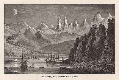 Рейкьявик, столица Исландии. Гравюра из серии  "Half Hours In The Far North", Лондон, 1897 год