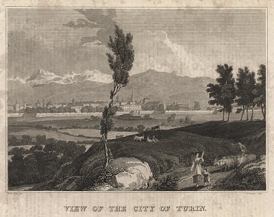 Вид на город Турин. A New Geographical Dictionary. Лондон, 1820