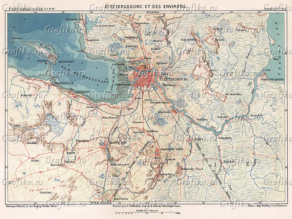 Карта Санкт-Петербурга и окрестностей (Эрхард, 1880) — гравюры ирепродукции на Grafika.ru
