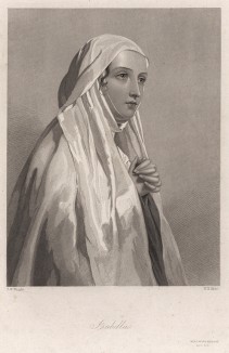 Изабелла, героиня пьесы Уильяма Шекспира "Мера за меру". The Heroines of Shakspeare. Лондон, 1850-е гг.
