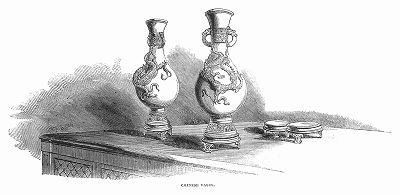 Искусные китайские вазы, украшающие библиотеку Букингемского дворца -- военные трофеи, добытые Великобританией во время Первой опиумной войны (1840 -- 1842) (The Illustrated London News №90 от 20/01/1844 г.)