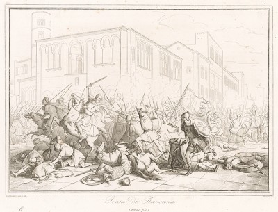 730 год. Взятие Равенны лангобардами. Storia Veneta, л.6. Венеция, 1864