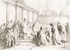 11 июля 1577 года. Себастьяно Веньер (1496-1578) принимает почести турецких купцов в день его провозглашения дожем Венецианской республики. Storia Veneta, л.118. Венеция, 1864