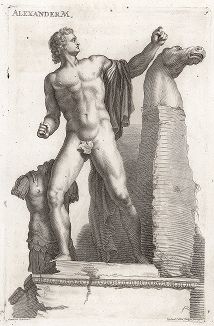 Александр Македонский с Буцефалом с Квиринальского холма. Лист из Sculpturae veteris admiranda ... Иоахима фон Зандрарта, Нюрнберг, 1680 год. 