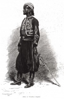 Офицер сенегальских стрелков французской армии в униформе образца 1885 г. Types et uniformes. L'armée françаise, par Éduard Detaille. Париж, 1889