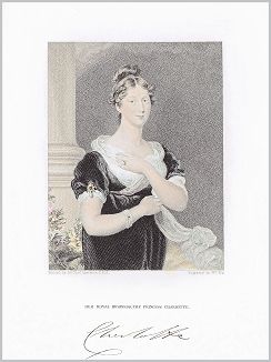 Копия «Её Королевское Высочество принцесса Шарлотта Августа Уэльская (1796-1817). Гравюра на стали с живописного оригинала сэра Томаса Лоуренса, утраченного в 1913 году при пожаре в поместье графини Илчестер. Лондон, 1844»