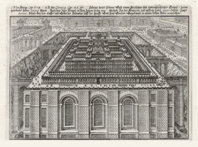 Дворец царя Соломона (из Biblisches Engel- und Kunstwerk -- шедевра германского барокко. Гравировал неподражаемый Иоганн Ульрих Краусс в Аугсбурге в 1700 году)