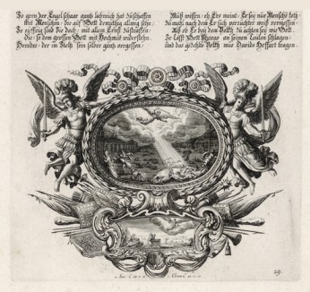 Сцена из Апокалипсиса (из Biblisches Engel- und Kunstwerk -- шедевра германского барокко. Гравировал неподражаемый Иоганн Ульрих Краусс в Аугсбурге в 1694 году)