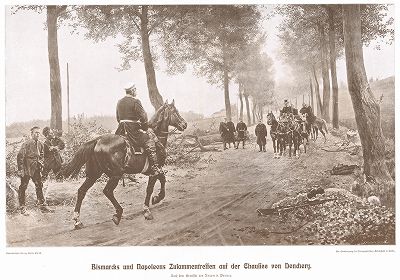 2 сентября 1870 г. Бисмарк следует к экипажу Наполеона III на шоссе в Доншери. Bismarck-Denkmal für das Deutsche Volk von Bruno Garlepp. Берлин, 1913