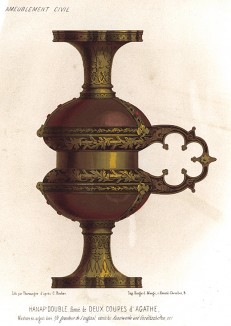 Украшенный агатом дизайнерский кувшин XVI века из двух чаш, поставленных одна на другую (из Les arts somptuaires... Париж. 1858 год)