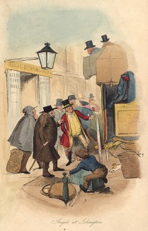 Сцена у билетной кассы в лондонском бюро Ислингтон. Иллюстрация из Sporting Review, апрель 1843 г. 