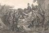 Тридцатилетняя война. Битва на реке Лех (15.04.1632). Смертельно раненный командующий имперскими войсками фельдмаршал Тилли передаёт командование курфюрсту Баварии Максимилиану. Trettioariga kriget. Стокгольм, 1847